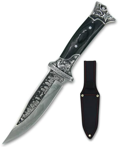 Generico Coltello da Caccia Lama Fissa in Acciaio con Manico in Legno e Fodero Incluso – Idea Regalo – Coltello Outdoor per Caccia Campeggio ed Escursionismo – Modello 01
