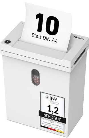 Aktenvernichter IDEAL Shredcat 8100, Partikelschnitt 5x30mm, 10 Blatt, P-4 | vernichtet Büroklammern u. Kreditkarten, 20L Behälter, Auto Start/Stopp, DSGVO-konform P4, Papierschredder Büro Homeoffice