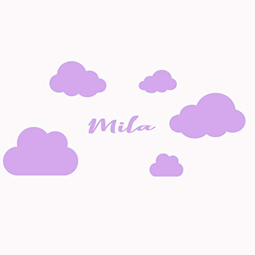 MacDecal.de Wolke Himmel Wolkenset 6 Teilig Wunschname Wunschtext Wandtattoo Baby Sticker Aufkleber Wandaufkleber Kinderzimmer Babyzimmer (Flieder)