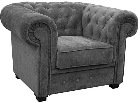 Chesterfield Style Corner Sofa Set 3+2 Seater Armchair Grey Fabric (Armchair)
