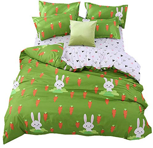 Stillshine Bettwäsche für Kinder Niedliches Häschen Bettbezug und Kissenbezug 100% Polyesterfaser Bettwäscheset Mit verdecktem Reißverschluss (Rettich Kaninchen, 220x240cm)
