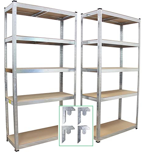 TRUTZHOLM Schwerlastregal 180x90x40 cm, 2er Set, jeweils bis 875 kg belastbar, 5 verstellbare Böden, verzinktes Stahlgestell Kellerregal Lagerregal Regal mit Verbindern