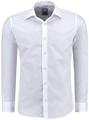 J'S FASHION Herren-Hemd - Slim-Fit - Langarm-Hemd Freizeithemd - Pflegeleicht Bügelleicht - 1-Weiß 5XL