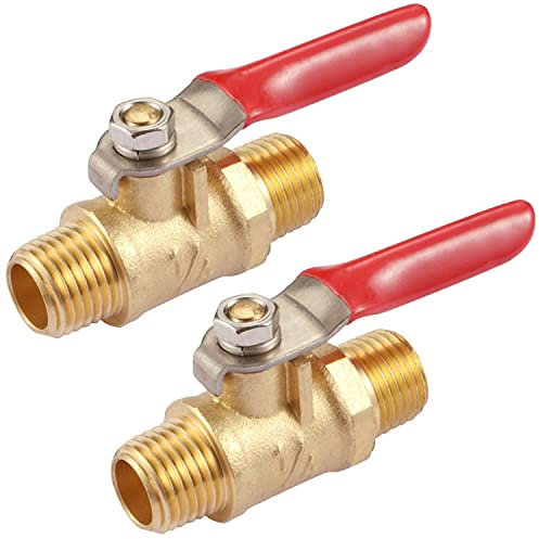 Litorange 3 Stück Messing Wasser Mini Kugelhahn Abschalter, 1/4 Zoll BSPT männlichx1/4 Zoll BSPT männlich Schlauchanschluss Rohrkupplung, bewertet bis 600 WOG, 3 PCS 1/4x1/4 BSP Male
