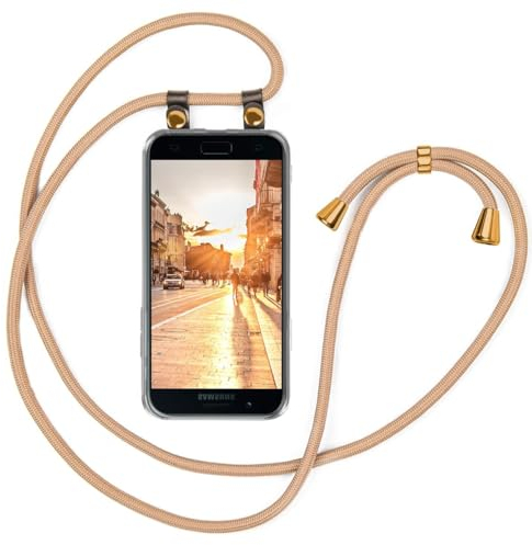 moex Handykette für Samsung Galaxy A5 (2017) Hülle mit Band abnehmbar, Handyhülle mit Kette zum Umhängen, Handyband Kordel Umhängehülle, Necklace Handy Umhängeband, Gold