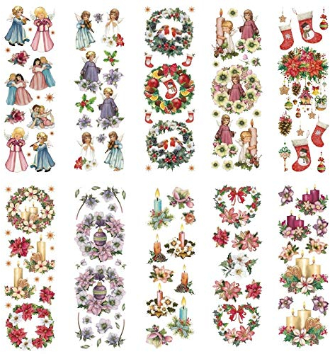 Ideen mit Herz Transparent-Sticker, 10 Bogen à 10cm x 30cm | Bunte Aufkleber zum Basteln & Dekorieren (Engel & weihnachtliche Floristik)