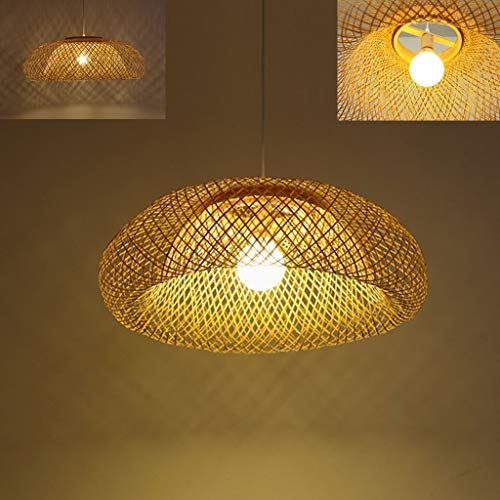 AHQX Bambus Pendellampe Retro Nostalgie Hängelampe Handgewebter Hängeleuchte E27 Höhenverstellbarer Modellier Pendelleuchte Restaurant Schlafzimmer Wohnzimmer Küche Deckenlampe Cafe Bar Kronleuchter