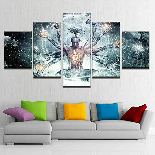 runtooer Bilder Dekorative Malerei Spray Malerei Leinwand Malerei 5 Stück Modern Buddha Meditation Spirituell Religiös Yoga Leinwand Wandbild, Möbel Art Deco, Rahmen