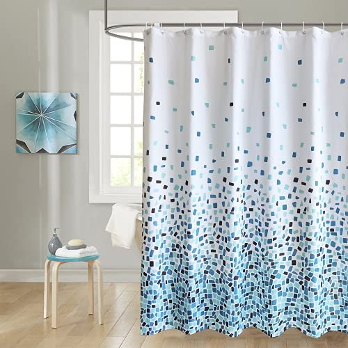 WedDecor Rideau de Douche de Salle de Bain imperméable, Anti-moisissure, résistant à la moisissure, 100% Polyester, Doublure Lavable et Facile à Nettoyer, Bleu mosaïque, 180 x 180 cm