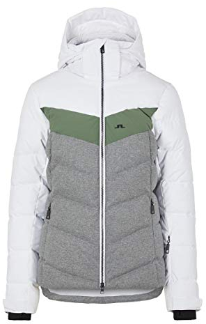 J.Lindeberg W Russel Down Ski Jacket Colorblock-Grau-Weiß, Damen Daunen Isolationsjacke, Größe M - Farbe Thyme Green