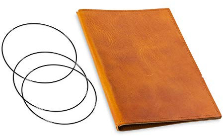 A5, revolutionäres, nachhaltiges X17-Konzept für Notizbuch, Personal Organizer und Terminplaner/Hülle für 2 Hefte! Belgisches Leder hell- braun, cognac, Made in Germany,17 Jahre Garantie*