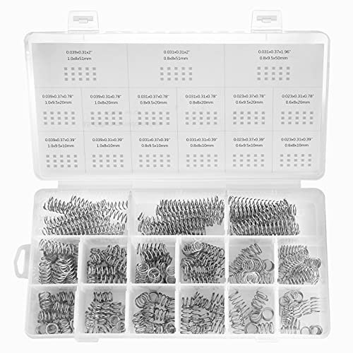 CREEYA 225 Stücke Kleine Druckfeder Sortiment, 15 Verschiedene Größen, Länge 10mm 20mm 50mm, Drahtdurchmesser 0.6mm 0.8mm 1mm, Außendurchmesser 8mm 9mm 9.5mm für tägliche Reparatur