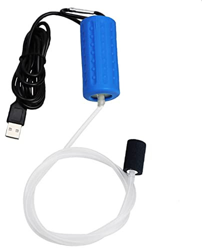 Aquarium Air Pump Mini USB Fish Tank Oxygen Air Pump Portable Ultra Silent Air Aerator Pump Energy Saving Oxygen Bubbler with Air Stone and Single Outlet Silicone Tube 1W (Sky Blue)