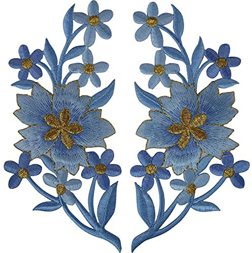 ELLU Pair of Flower Patches Iron Sew On Denim Jeans Flowers Embroidery Patch Badges