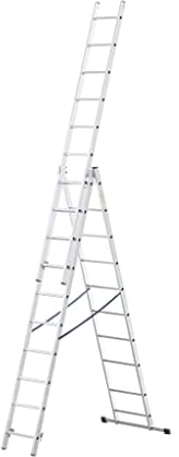 DRABEST - Home - Aluminium-Leiter - 3x10 Sprossen - Max. 4,8 m lang - Max. Arbeitshöhe 5,72 m - bis 150 kg - 3-teilig - Mehrzweck-, Steh-, Auszieh- Klappleiter - rutschfest - Verstellbar