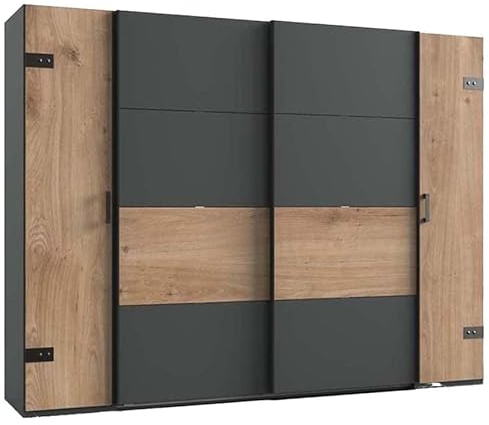 Froschkönig24 Stockholm Dreh- und Schwebetürenschrank Schiebetürenschrank Plankeneiche/Grau