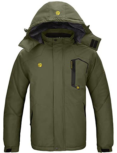 SwissWell Winterjacke für Herren Warm Fleece Winddicht Softshelljacke Wasserdicht Daunenjacke Männer mit Reißverschluss Armeegrün L