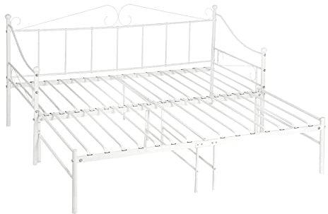FetiNes 2 in 1 Bett zum Ausziehen - Sofabett Mit 2 Liegeflächen, Metall Weiß 90 x 190 cm - Ausziehbares Doppelbett für Gästezimmer, Jugendzimmer, Schlafzimmer