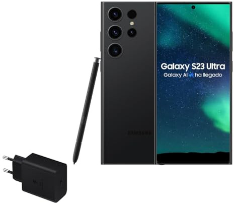 Samsung Galaxy S23 Ultra, 256GB + Cargador de 45W - Smartphone Android con IA, Teléfono Móvil Desbloqueado, Color Negro (Versión Española)