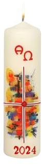 Kopschitz Kerzen Osterkerze bunt, Kreuz, A und O, Jahreszahl 220 x Ø 60 mm