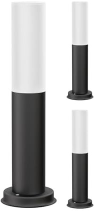 ledscom.de 3 Stück Pollerleuchte PORU, Glas, für außen, schwarz, rund, 38,5cm, inkl. Smart Home RGBW E27 LED Lampe, 892lm