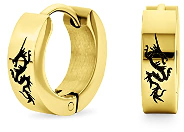 Unisex Biker Schmuck Kleine Asiatische Drachen Creolen Kpop Umarmende Ohrringe Für Männer Frauen Teenager Goldfarbener Edelstahl