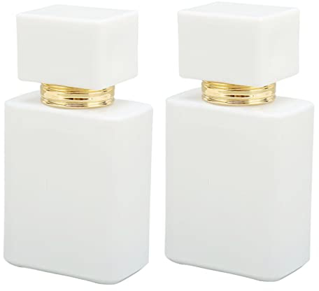 Sonew 2Pcs 30ml Empty Glass Perfume Bottle, White Glass Refillable Perfume Bottle Portable Nozzle Glass Perfume Bottle