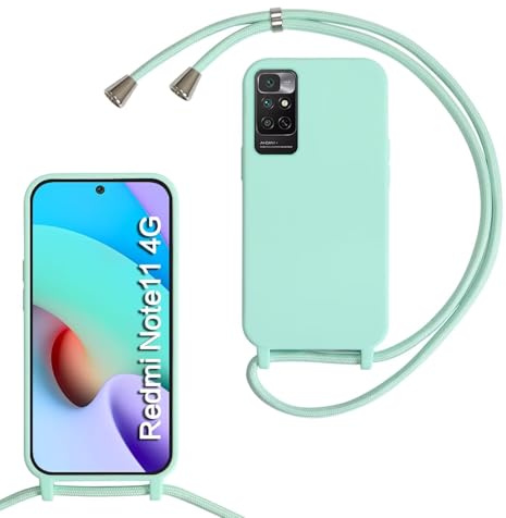 MBSLFY Coque avec Cordon pour Xiaomi Redmi Note 11 4G/Note 11S, Collier pour Étui Housse TPU Anti-Choc Colliers Protection Complète Cover de cellulaire Mince Réglable Lanyard Case, Menthe Verte