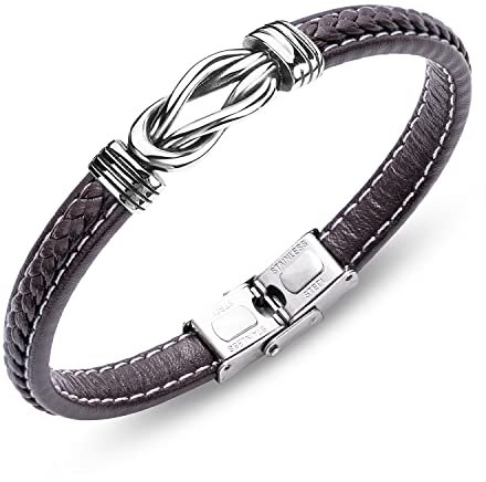 AURSTORE Bracelet hommes tressé (8mm) Bracelet en cuir Bracelet noeud Bracelet Homme Femme Longueur réglable (Marron)