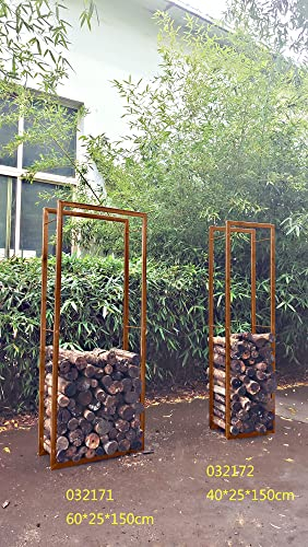 Zen Man Kaminholzregal Garten Rost Eisen Kaminholzunterstand Holzregal Kaminholz (032171: L60 B25 H150cm)