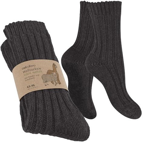Celodoro Damen & Herren Natur Wollsocken mit Alpaka Wintersocken (1 Paar) - Anthrazit 47-50