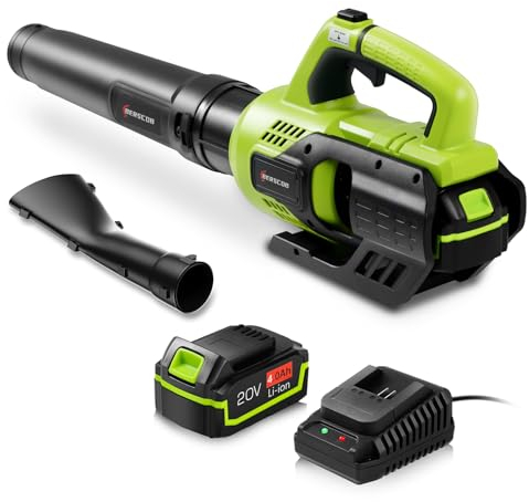 Berscob Leaf Blower Cordless with Battery and Charger 420CFM 150MPH 20V Electric Variable Speed & Turbo Mode 4.0Ah Powered Blowers for Lawn Yard Garage Patio Sidewalk (BS02-N)