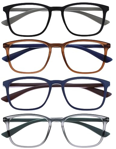 OPULIZE Max Lesebrille 4 Pack - Klassische große rechteckige Fassung - Brillen in mattem Schwarz, Braun, Blau & Grau - Herren Damen Unisex - RRRR78-1237 - +3,00