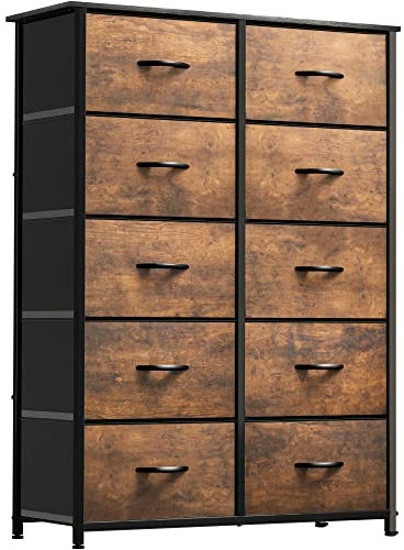 YITAHOME Chest of Drawers,Storage Organizer,Dresser for Bedroom with 10 Drawers,Fabric Drawers with Wood Top and Large Storage Space,Rustic Brown