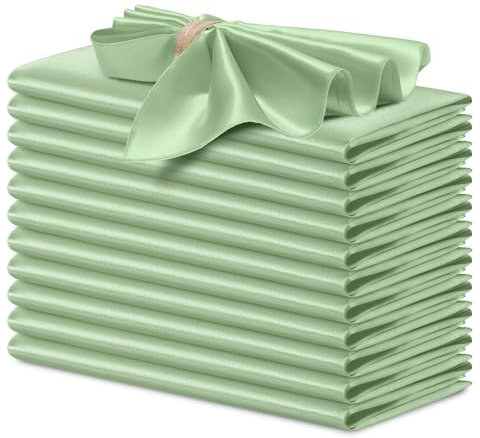 P Pothuiny 12 Stück seidige salbeigrüne Satin-Servietten, 43,2 x 43,2 cm, quadratisch, glatt, für Hochzeit, Abendessen, Tischservietten für Bankett, Party, Restaurant, Dekoration, Thanksgiving,