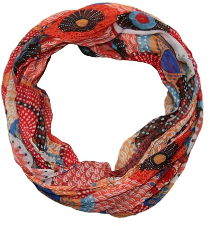 beybey® Retro Damen Seide Loop Schal wahnsinnig schön und sehr fein Seidenschal Kreis-Muster (orange blau)