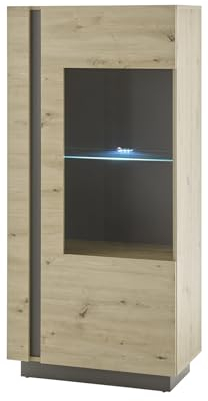 Furn.Design Vitrine in Eiche Artisan und grau Graphit Vitrinenschrank Wohnzimmer Esszimmer Schrank 72 x 154 cm Louna (Vitrine 2)