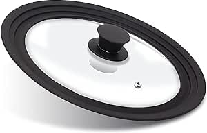 PNJB Universal Lid for Pots, Pans and Skillets, Tempered Glass Covered with Heat Resistant Silicone, Easy Use Replacement, Multiple Lid Sizes and Saving Storage Space, (20 X 24cm)