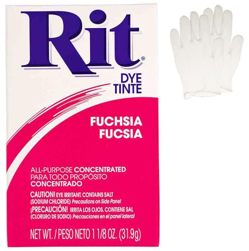 Polvo concentrado de tinte Rit multiusos con guantes de plástico para ropa, decoración y manualidades - Fucsia (paquete de 1)