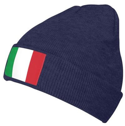 Unisex Beanie-Mütze, Motiv: Italien-Flagge, Winter, warme Mütze, Strickmütze, lässiger Hut für Erwachsene, Marineblau, Einheitsgr��e