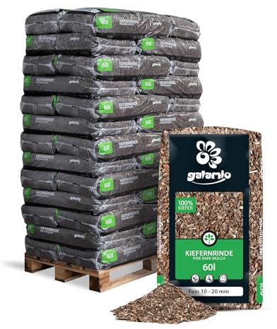 GALAMIO Kiefernrinde Kiefernmulch Rindenmulch Rinde Mulch Garten Dekor Pinus Sylvestris Natur Wald Kiefer Fein 10-20mm 60l x 39 Sack 2.340l / 1 Palette Paligo