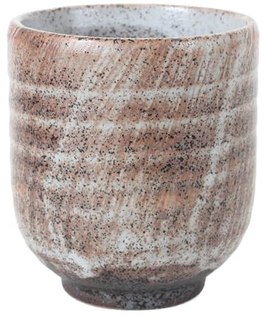 Mino ware Japanese Pottery Yunomi Chawan Chubby Tea Cup 10.5oz made in Japan (Japan Import) MMY004 (White & Brown)