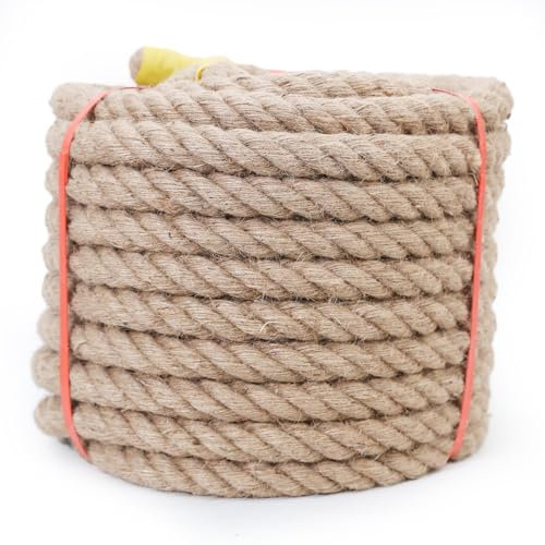 Meidansini Cuerda de yute de 14 mm, cuerda de cáñamo natural de 32.8 pies, cuerda fuerte y gruesa, cuerda de manila trenzada para manualidades, cuerda de columpio de porche, cuerda de cáñamo para