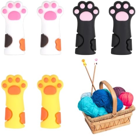 Qianyu 6 Stück Maschenstopper Katzenpfoten Stricknadel Schutz Farbe Stricknadeln Punktschutz Niedliche Stricknadelkappen Silikon Nadelspitzen Stopper für Häkeln Stricken Heimwerken Zubehör