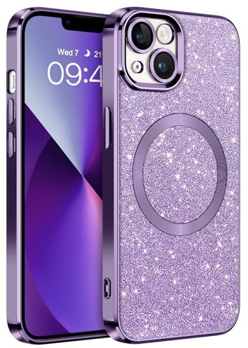 GaoBao for iPhone 13 Case Magnetic, Slim iPhone 13 Phone Case [Compatible with MagSafe] Fashion Sparkle Luxury Shockproof Anti-Slip Women Girl Bling Phone Cover for iPhone 13 6.1, Glitter Purple