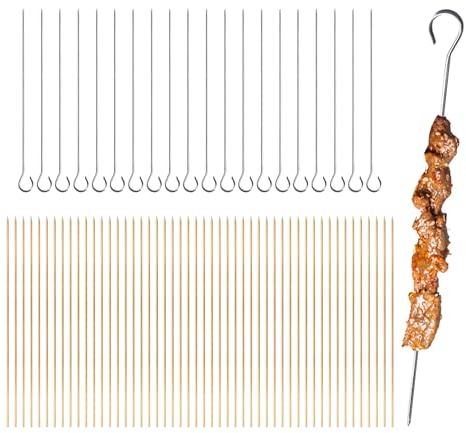 HDGSAFD Lot de 20 brochettes en acier inoxydable argent - 50 brochettes à fruits en bois - Multifonctions - Sécurité alimentaire