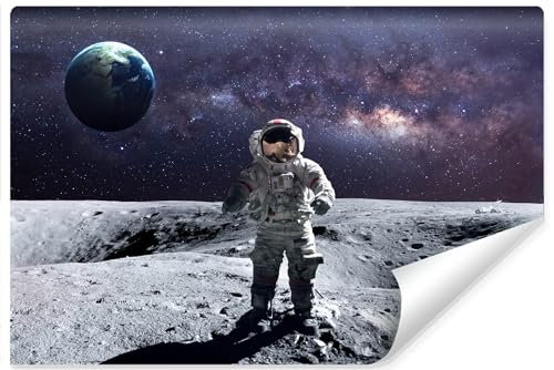 Muralo - Fototapete 3d Effekt - Selbstklebende Tapete 3d - Tapeten für Wohnzimmer Schlafzimmer - Fototapete selbstklebend - Astronaut auf dem Mond Motiv - Br.90cm x Hö.60cm