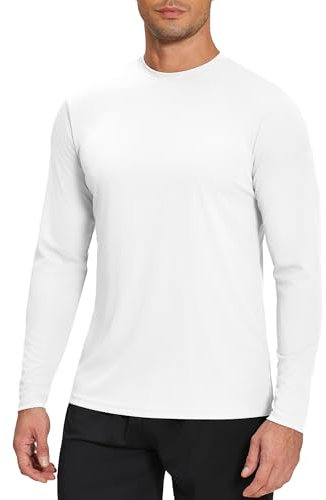 Weardear Sport Tshirts Herren UPF 50+ UV Schutz Sportshirt Sonnenschutz Funktionsshirt Leicht Rundhalsausschnitt Atmungsaktiv Langarm Rashguard Gym Workout Fitness Top Weiß XXL