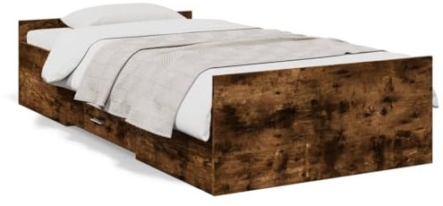 IKAYAA Bett 90x190 mit Schubladen Holzbett Stauraumbett Bettrahmen 90x190 mit stauraum Bett mit Lattenrost Jugendbett Erwachsenenbett -Räuchereiche-90 x 190 cm