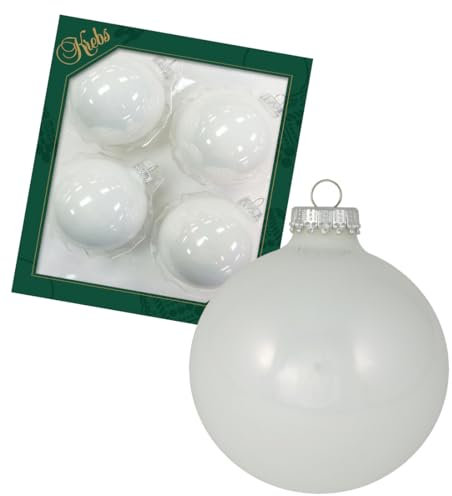 Krebs Glas Lauscha - Christbaumschmuck/Christbaumkugeln - Box mit 4 Porzellan Weißen Kugeln aus Glas in Einer Größe von 8cm